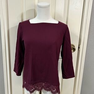 Talbots Deep Red Lace Trim Blouse